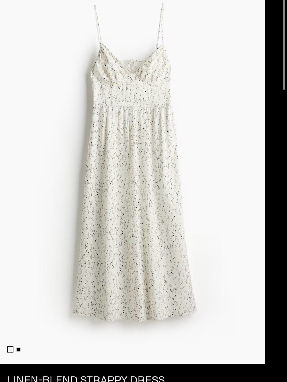 H&M White Linen-Blend Strappy Maxi Dress with Black Fleck Print